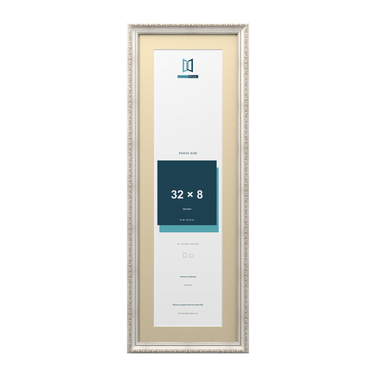 Louis Range Silver Picture, Photo & Poster Frame with Ivory Mount - 36x12" Frame for 32x8" Photo, Silver