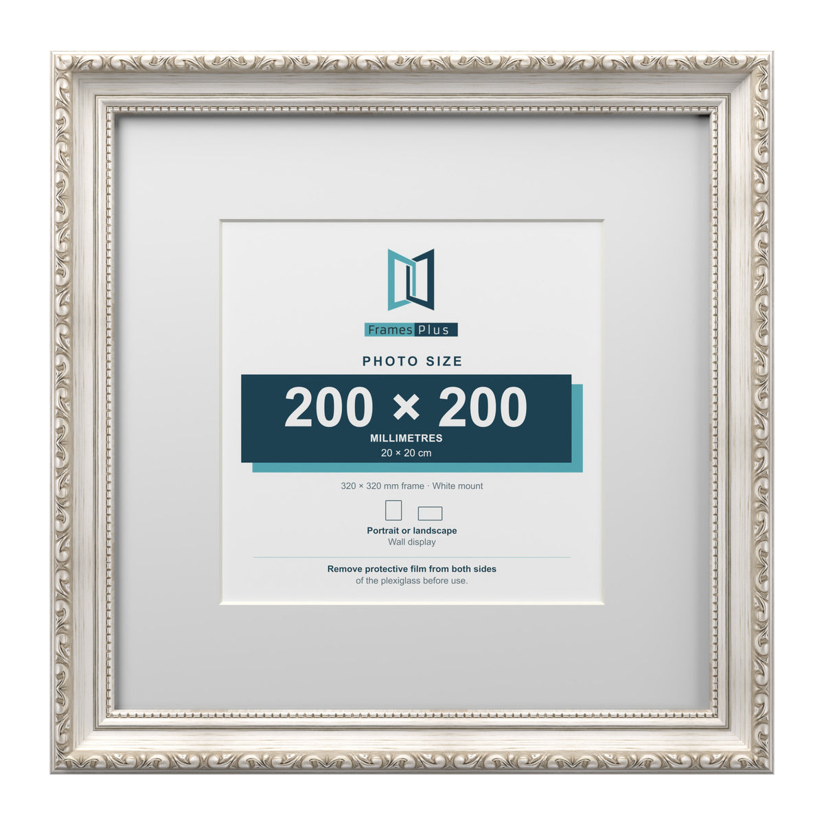 Louis Range Silver Picture, Photo & Poster Frame with White Mount - 32x32cm Frame for 20x20cm Photo, Silver