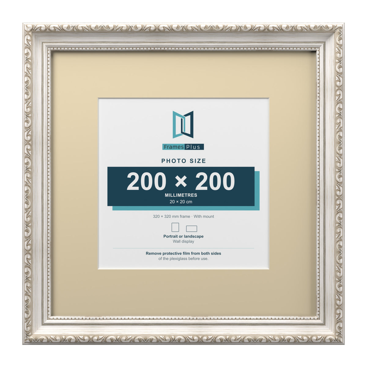 Louis Range Silver Picture, Photo & Poster Frame with Ivory Mount - 32x32cm Frame for 20x20cm Photo, Silver