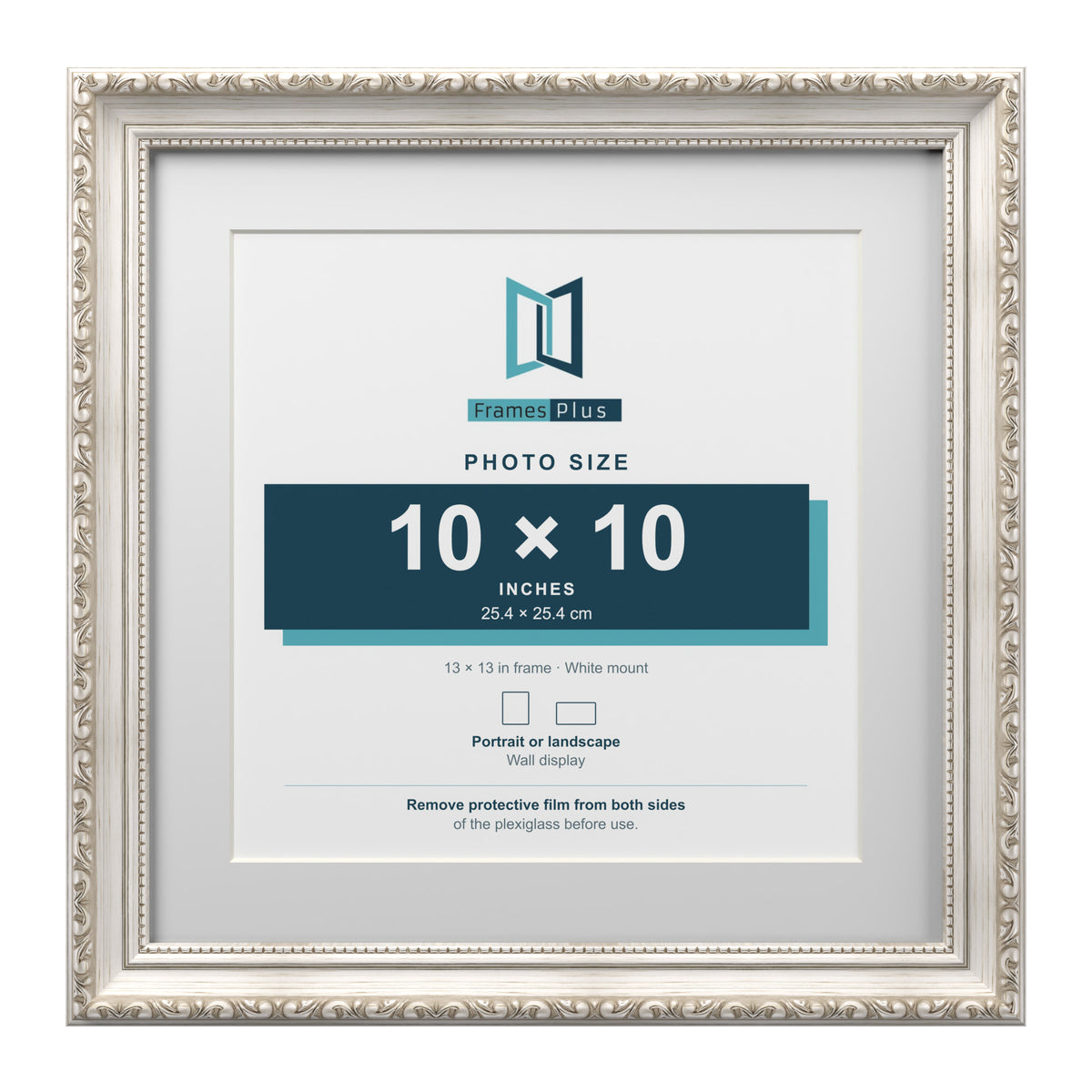 Louis Range Silver Picture, Photo & Poster Frame with White Mount - 13x13" Frame for 10x10" Photo, Silver
