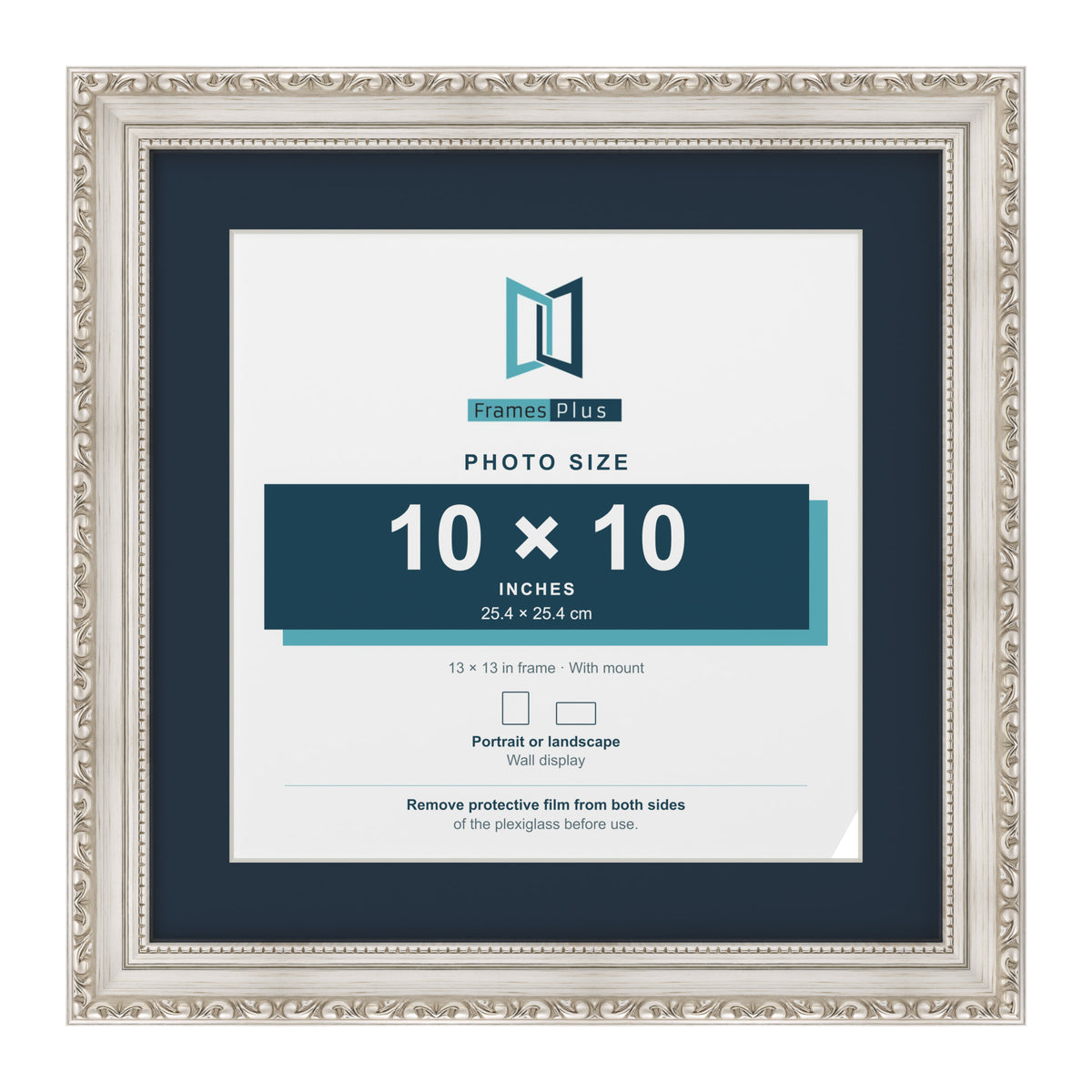 Louis Range Silver Picture, Photo & Poster Frame with Pacific Blue Mount - 13x13" Frame for 10x10" Photo, Silver