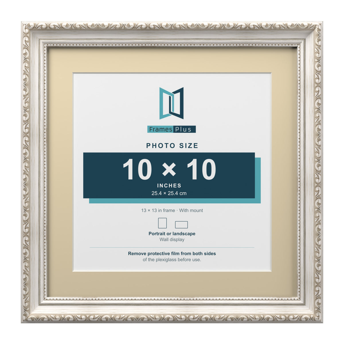 Louis Range Silver Picture, Photo & Poster Frame with Ivory Mount - 13x13" Frame for 10x10" Photo, Silver
