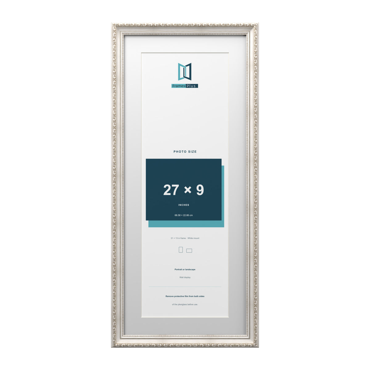 Louis Range Silver Picture, Photo & Poster Frame with White Mount - 31x13" Frame for 27x9" Photo, Silver