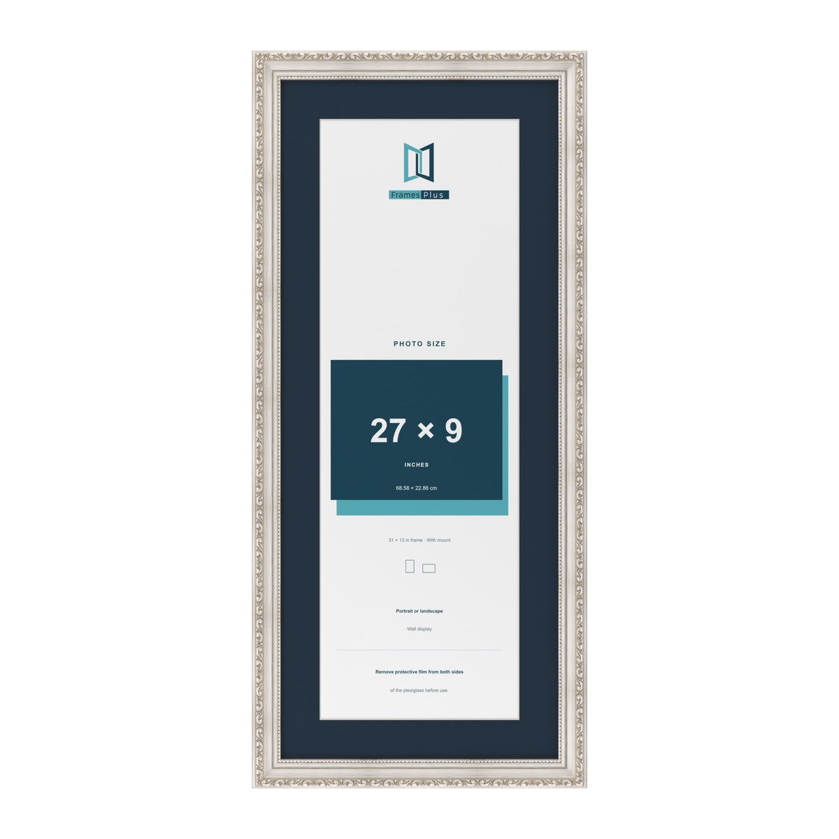 Louis Range Silver Picture, Photo & Poster Frame with Pacific Blue Mount - 31x13" Frame for 27x9" Photo, Silver