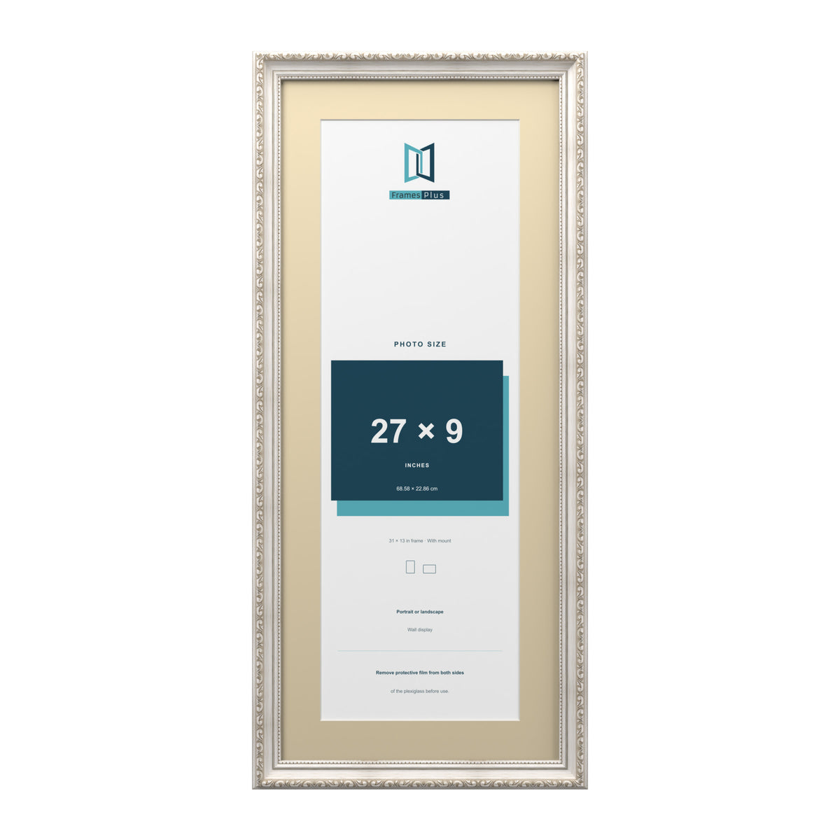 Louis Range Silver Picture, Photo & Poster Frame with Ivory Mount - 31x13" Frame for 27x9" Photo, Silver
