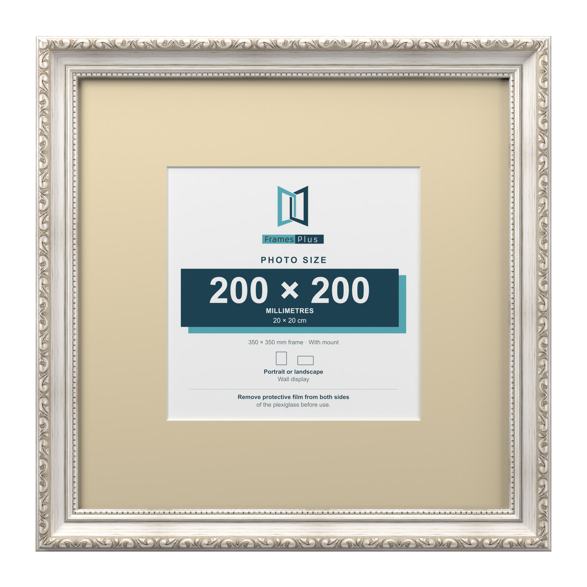 Louis Range Silver Picture, Photo & Poster Frame with Ivory Mount - 35x35cm Frame for 20x20cm Photo, Silver