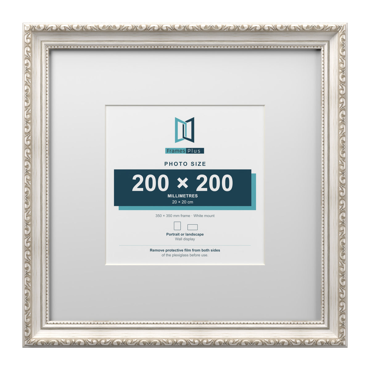 Louis Range Silver Picture, Photo & Poster Frame with White Mount - 35x35cm Frame for 20x20cm Photo, Silver