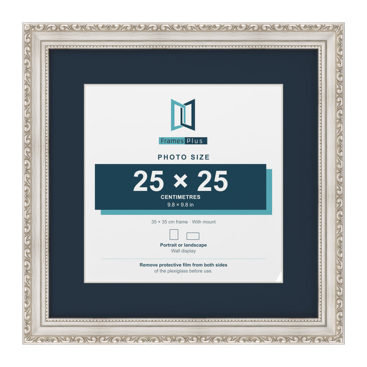 Louis Range Silver Picture, Photo & Poster Frame with Pacific Blue Mount - 35x35cm Frame for 25x25cm Photo, Silver