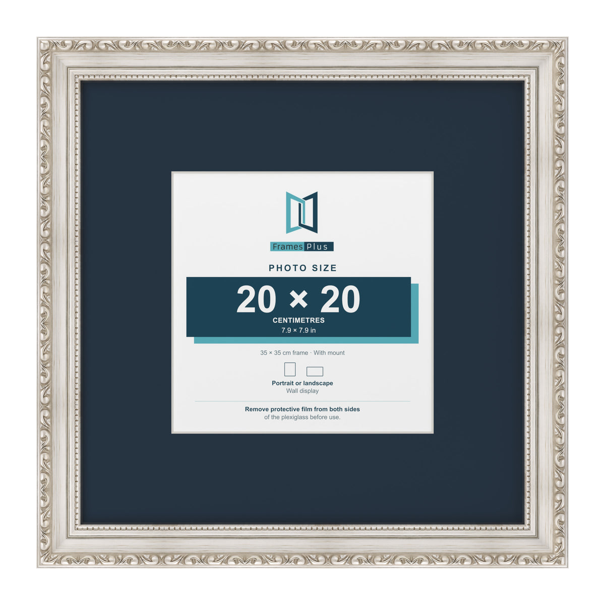 Louis Range Silver Picture, Photo & Poster Frame with Pacific Blue Mount - 35x35cm Frame for 20x20cm Photo, Silver
