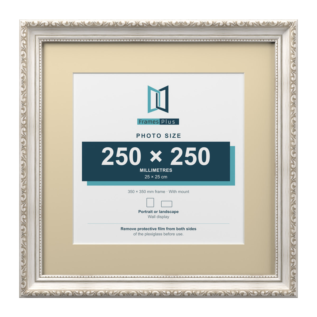 Louis Range Silver Picture, Photo & Poster Frame with Ivory Mount - 35x35cm Frame for 25x25cm Photo, Silver