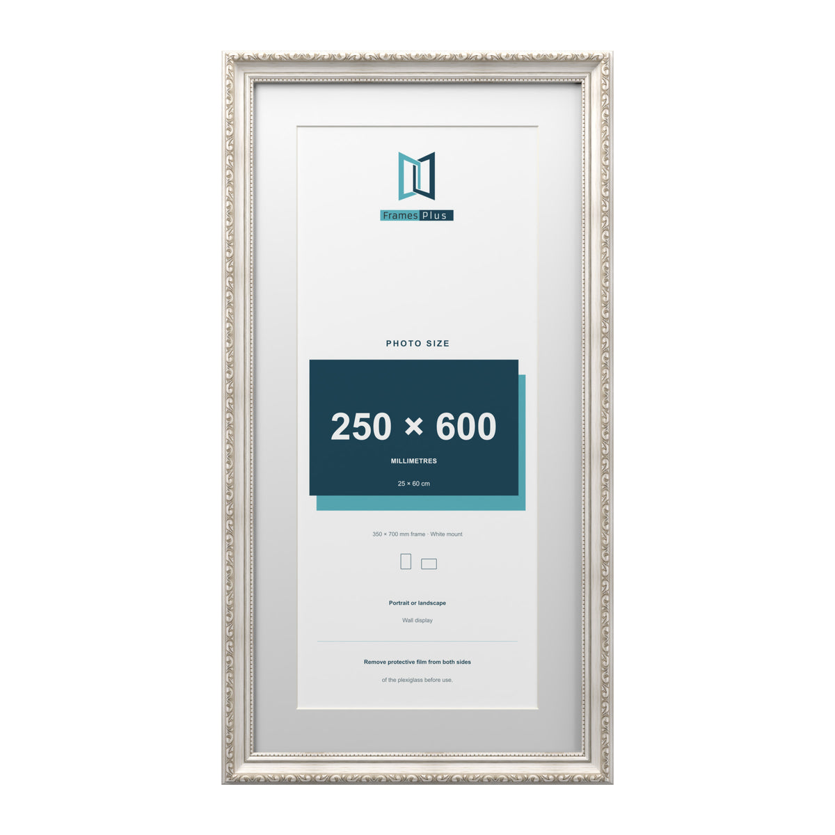 Louis Range Silver Picture, Photo & Poster Frame with White Mount - 70x35cm Frame for 60x25cm Photo, Silver