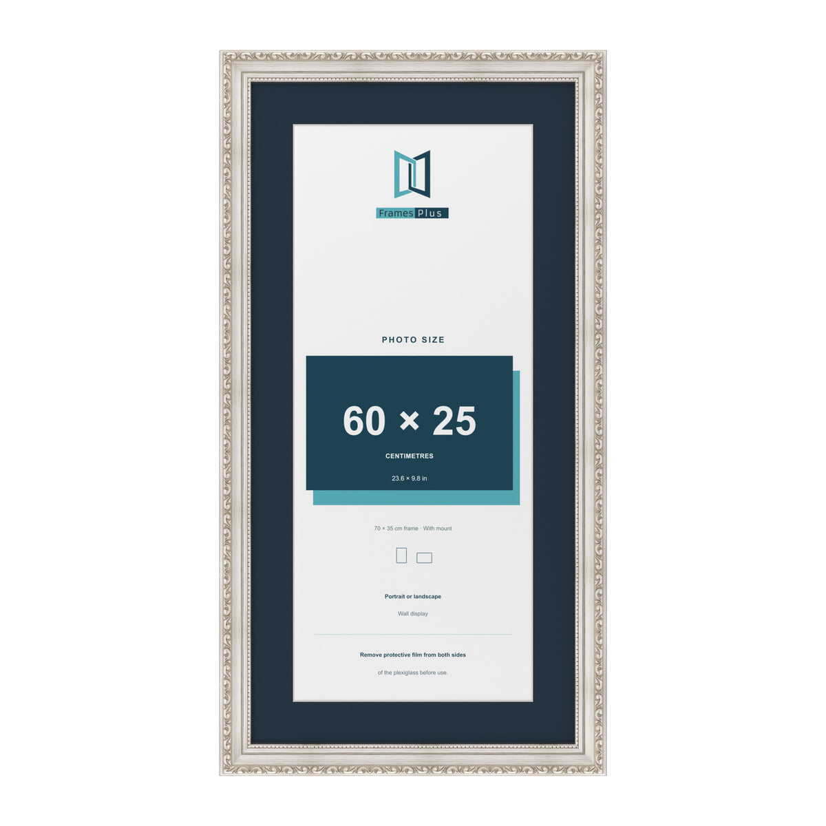 Louis Range Silver Picture, Photo & Poster Frame with Pacific Blue Mount - 70x35cm Frame for 60x25cm Photo, Silver