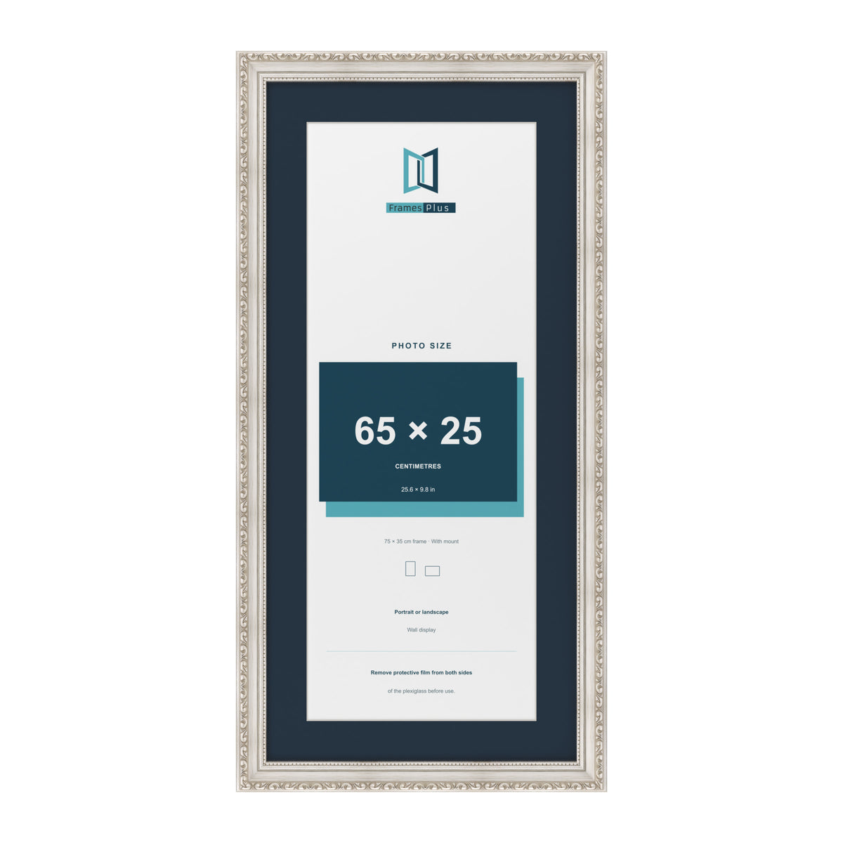 Louis Range Silver Picture, Photo & Poster Frame with Pacific Blue Mount - 75x35cm Frame for 65x25cm Photo, Silver