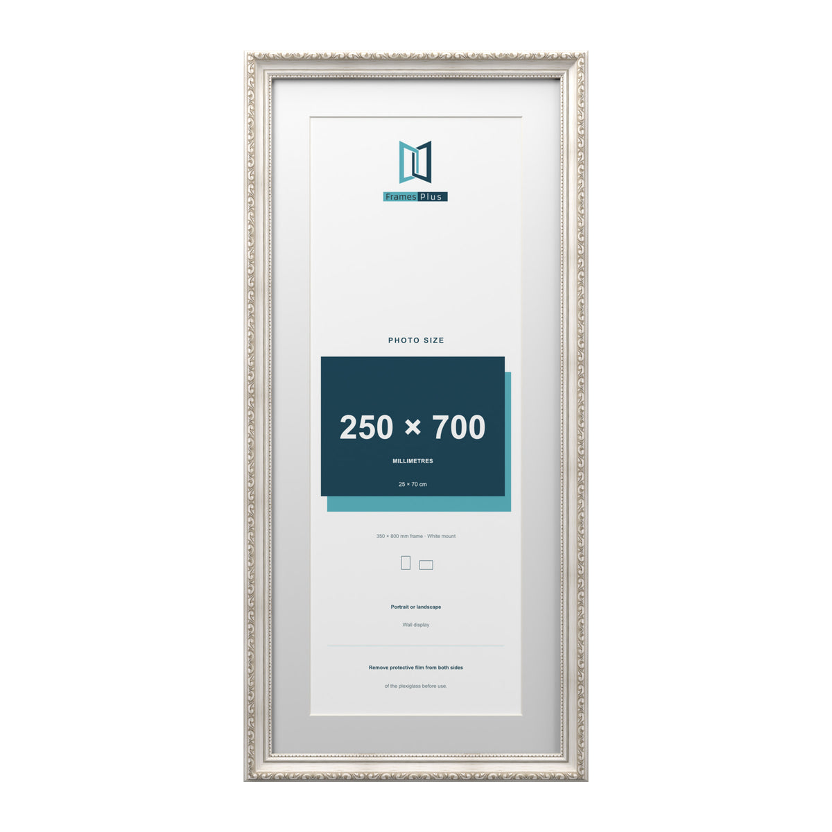Louis Range Silver Picture, Photo & Poster Frame with White Mount - 80x35cm Frame for 70x25cm Photo, Silver