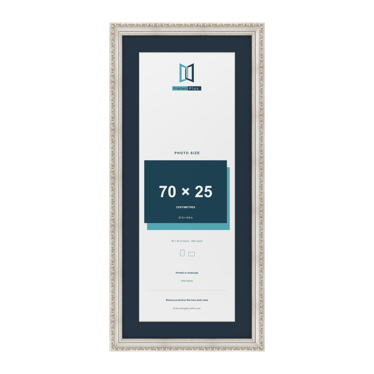 Louis Range Silver Picture, Photo & Poster Frame with Pacific Blue Mount - 80x35cm Frame for 70x25cm Photo, Silver