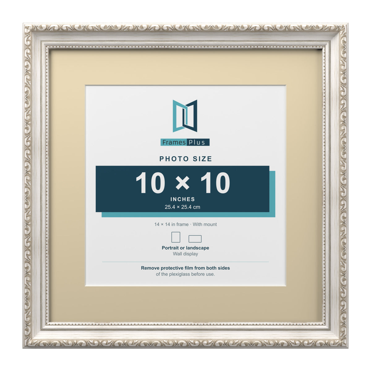 Louis Range Silver Picture, Photo & Poster Frame with Ivory Mount - 14x14" Frame for 10x10" Photo, Silver