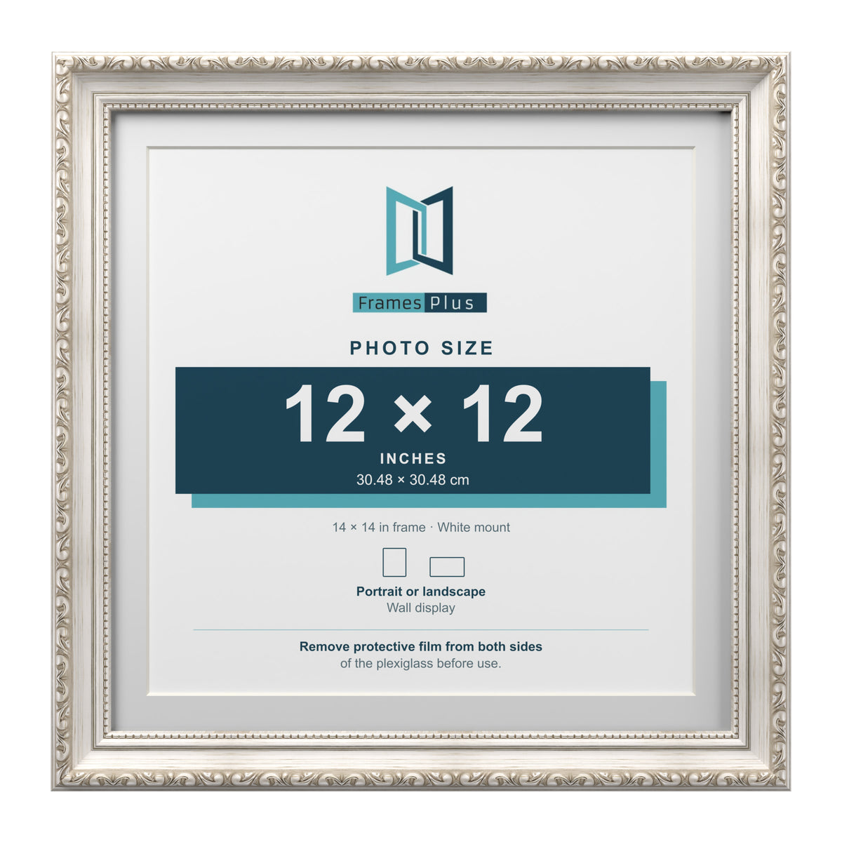 Louis Range Silver Picture, Photo & Poster Frame with White Mount - 14x14" Frame for 12x12" Photo, Silver