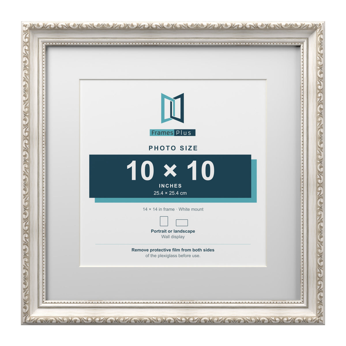 Louis Range Silver Picture, Photo & Poster Frame with White Mount - 14x14" Frame for 10x10" Photo, Silver