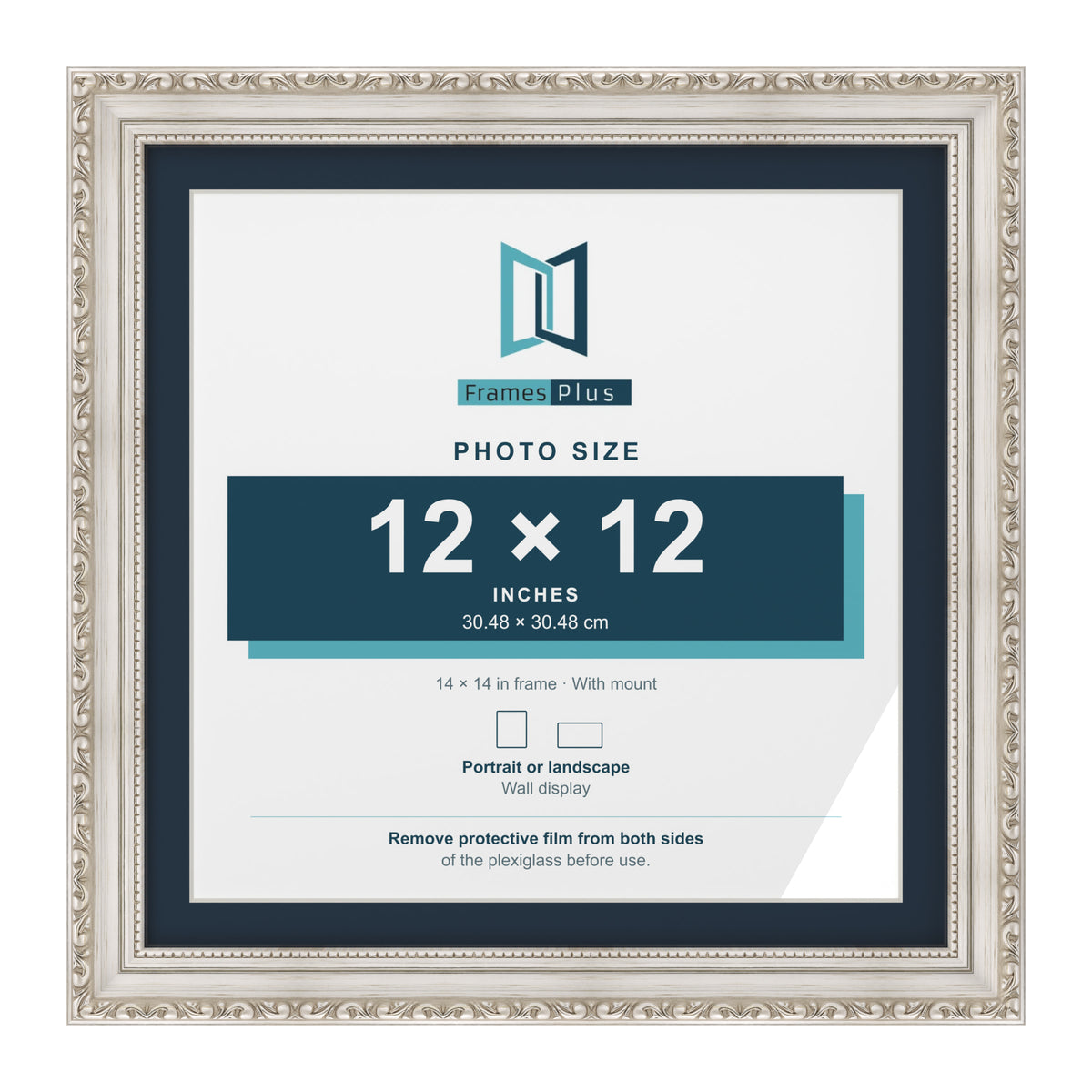 Louis Range Silver Picture, Photo & Poster Frame with Pacific Blue Mount - 14x14" Frame for 12x12" Photo, Silver