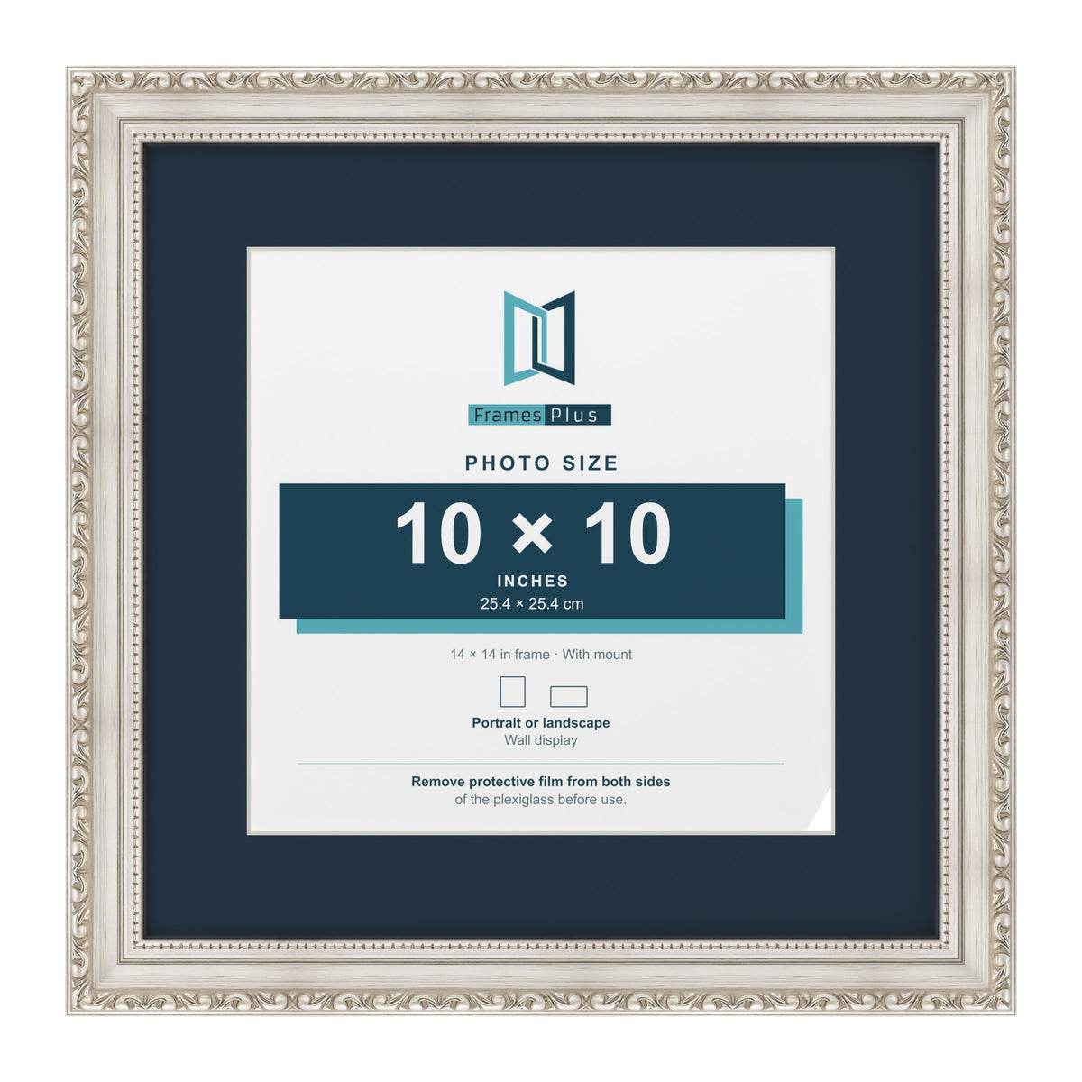 Louis Range Silver Picture, Photo & Poster Frame with Pacific Blue Mount - 14x14" Frame for 10x10" Photo, Silver