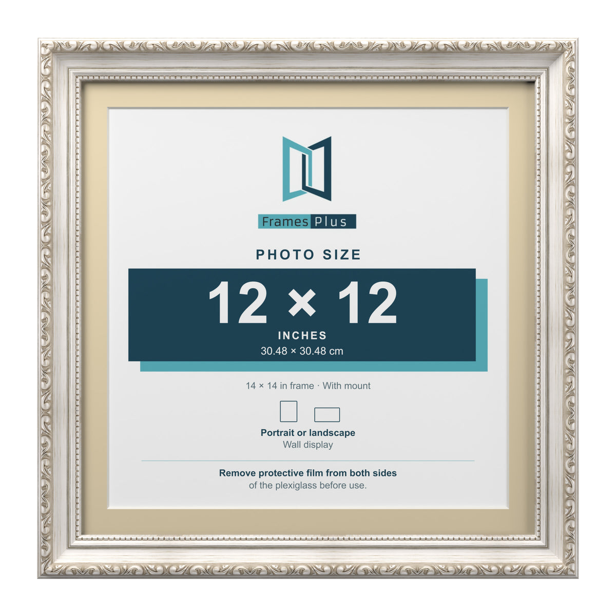 Louis Range Silver Picture, Photo & Poster Frame with Ivory Mount - 14x14" Frame for 12x12" Photo, Silver