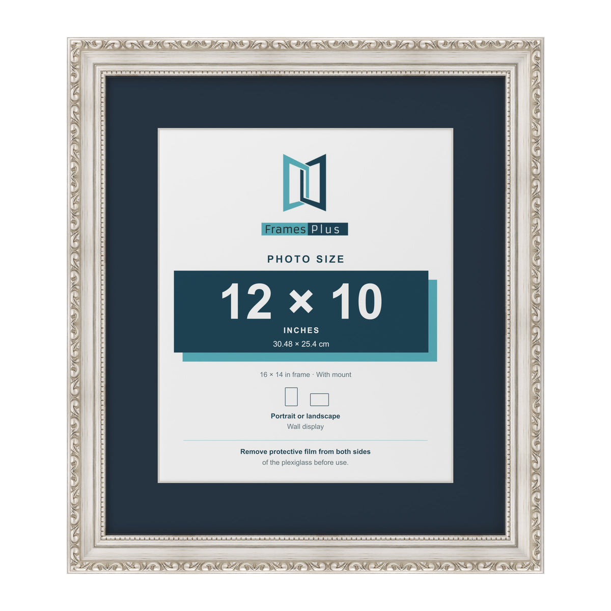Louis Range Silver Picture, Photo & Poster Frame with Pacific Blue Mount - 16x14" Frame for 12x10" Photo, Silver