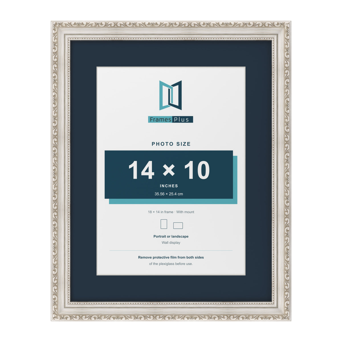 Louis Range Silver Picture, Photo & Poster Frame with Pacific Blue Mount - 18x14" Frame for 14x10" Photo, Silver