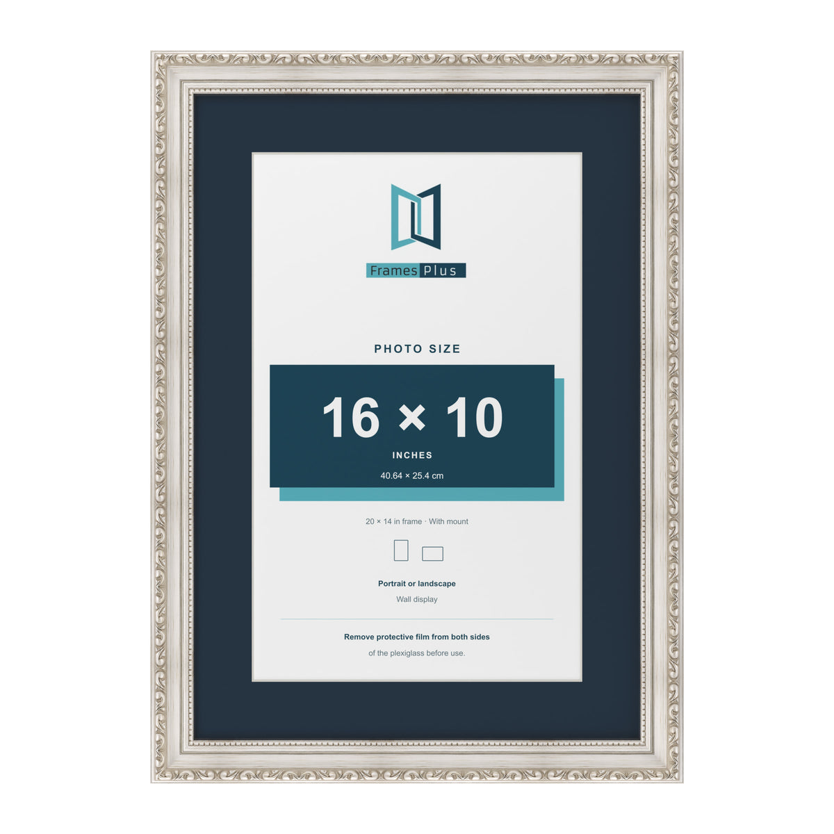 Louis Range Silver Picture, Photo & Poster Frame with Pacific Blue Mount - 20x14" Frame for 16x10" Photo, Silver