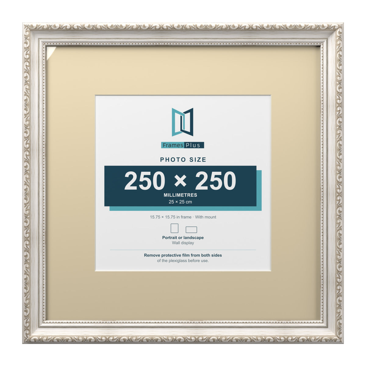 Louis Range Silver Picture, Photo & Poster Frame with Ivory Mount - 40x40cm Frame for 25x25cm Photo, Silver