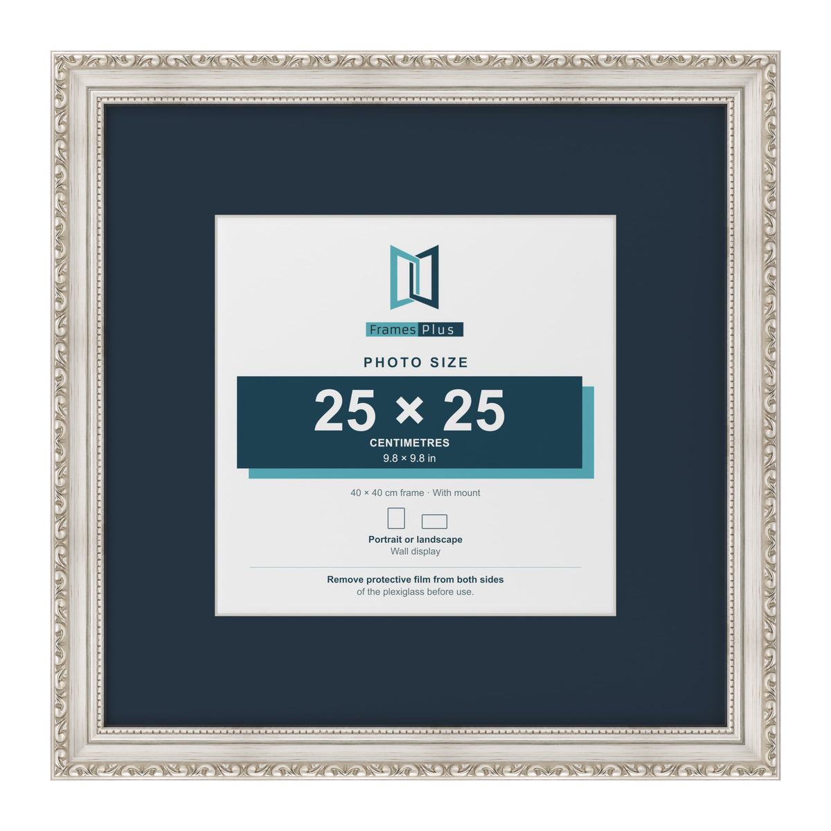 Louis Range Silver Picture, Photo & Poster Frame with Pacific Blue Mount - 40x40cm Frame for 25x25cm Photo, Silver