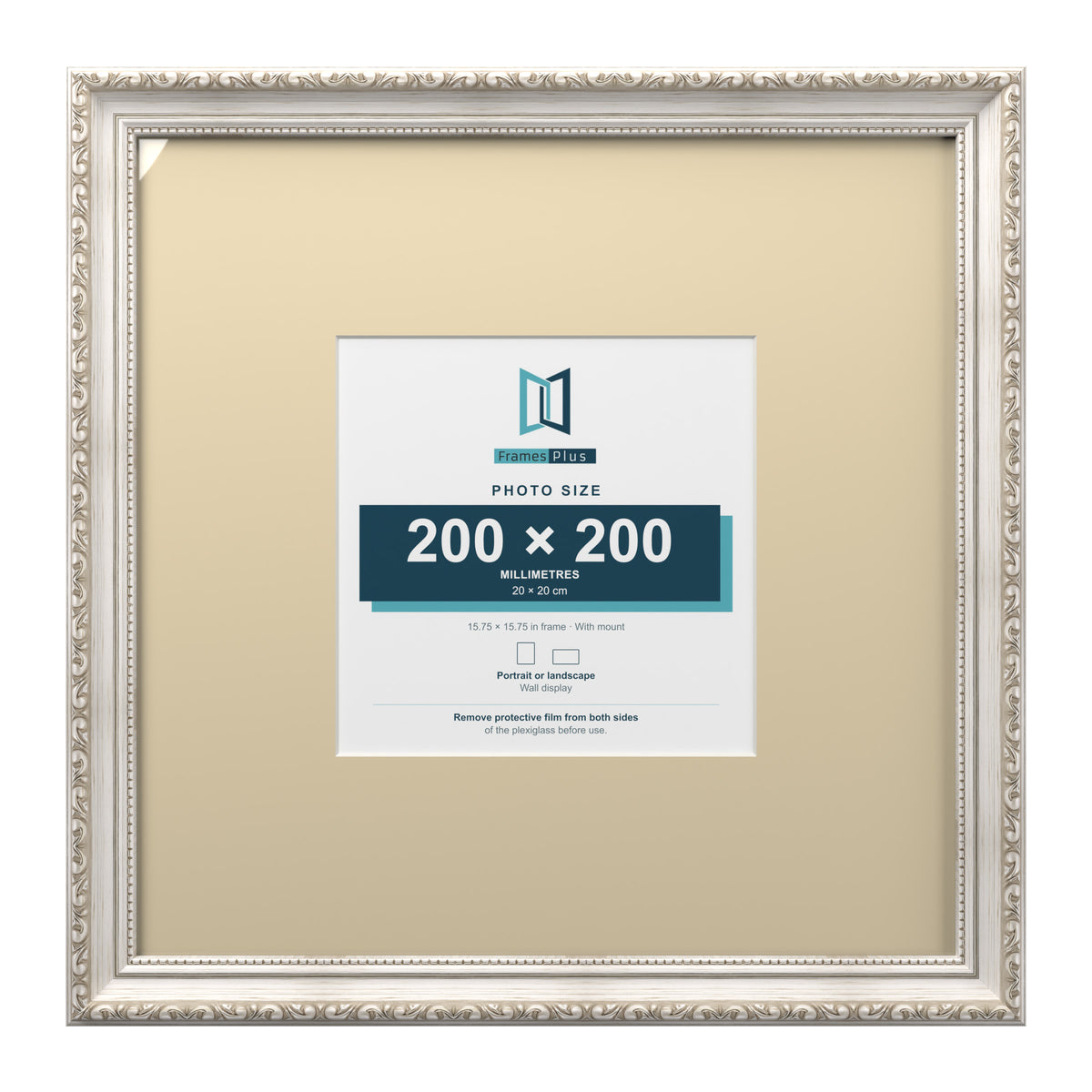 Louis Range Silver Picture, Photo & Poster Frame with Ivory Mount - 40x40cm Frame for 20x20cm Photo, Silver