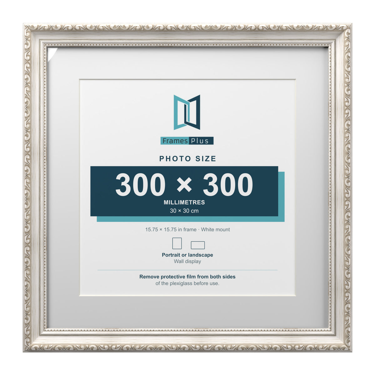 Louis Range Silver Picture, Photo & Poster Frame with White Mount - 40x40cm Frame for 30x30cm Photo, Silver