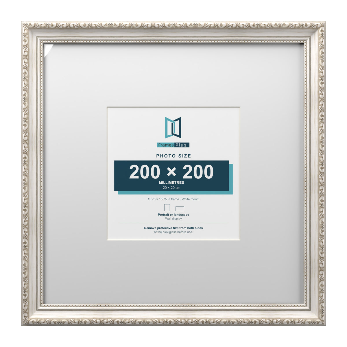 Louis Range Silver Picture, Photo & Poster Frame with White Mount - 40x40cm Frame for 20x20cm Photo, Silver