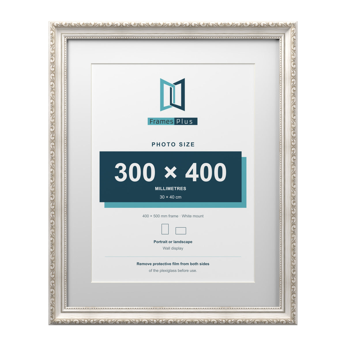 Louis Range Silver Picture, Photo & Poster Frame with White Mount - 50x40cm Frame for 40x30cm Photo, Silver