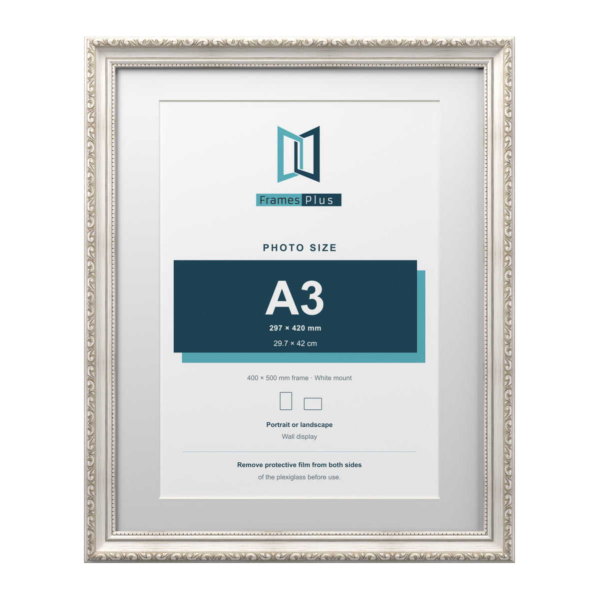 Louis Range Silver Picture, Photo & Poster Frame with White Mount - 50x40cm Frame for A3 Photo, Silver