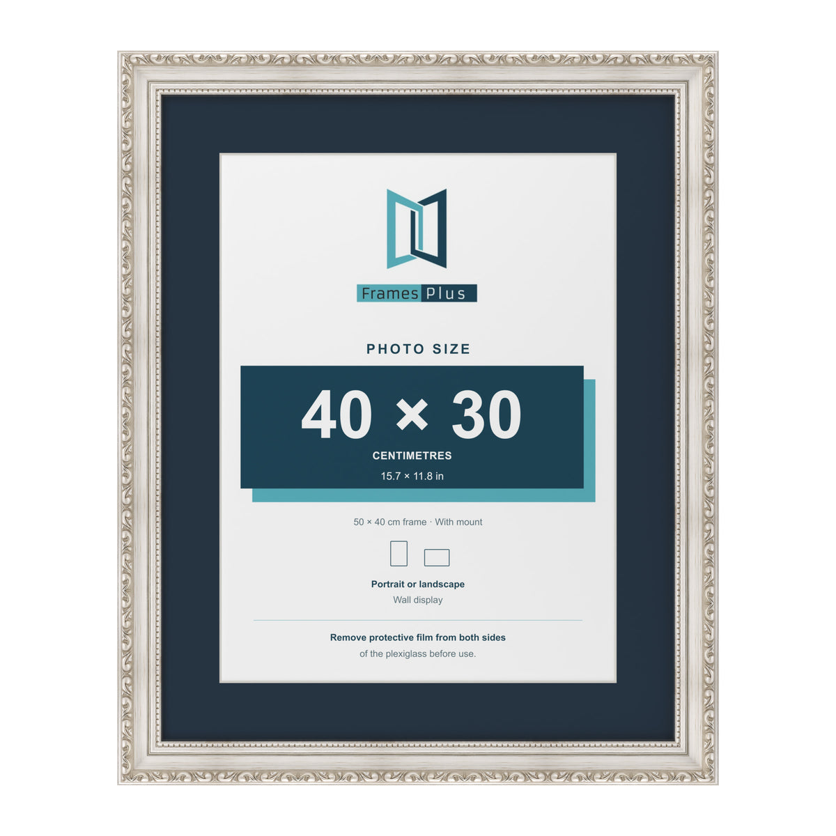 Louis Range Silver Picture, Photo & Poster Frame with Pacific Blue Mount - 50x40cm Frame for 40x30cm Photo, Silver