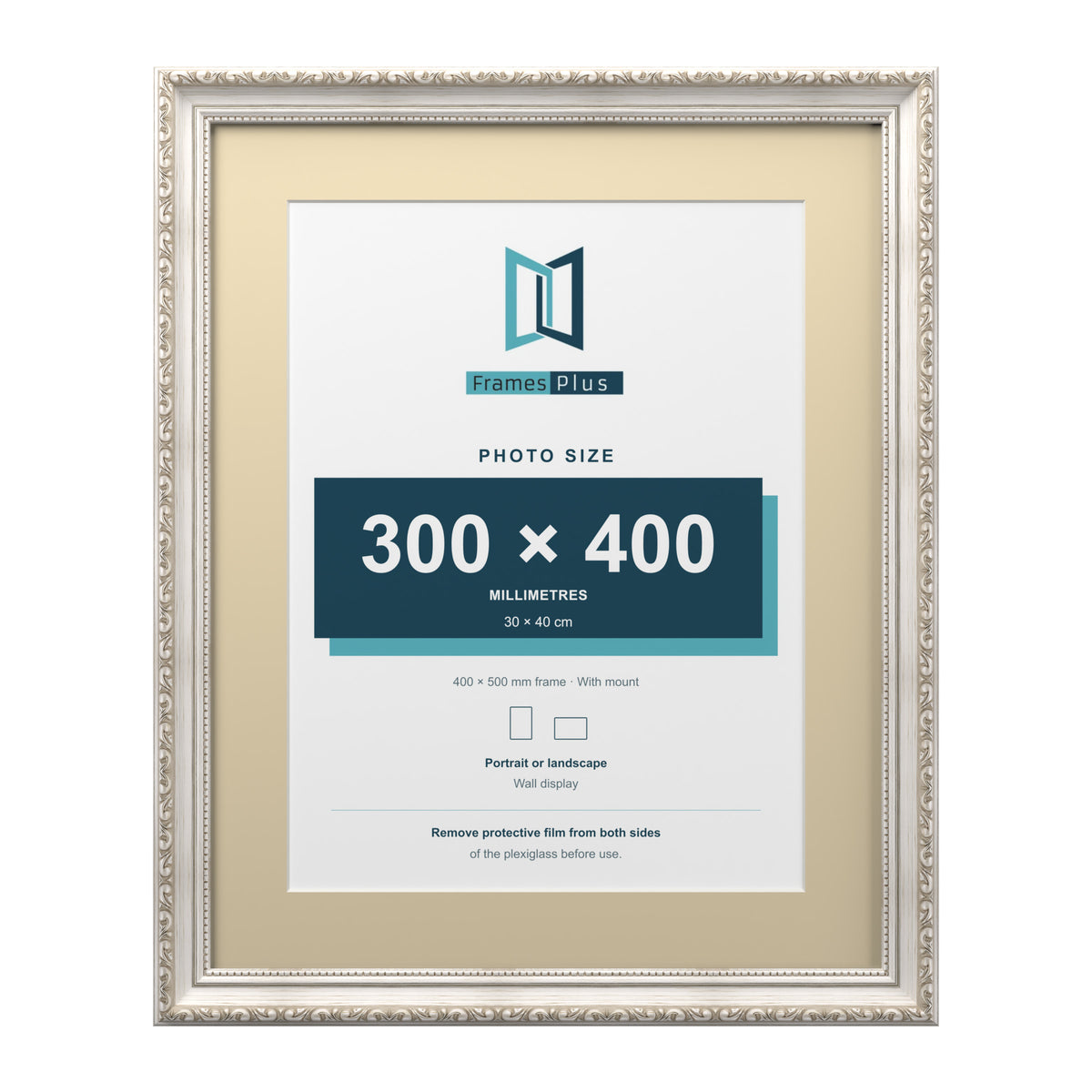 Louis Range Silver Picture, Photo & Poster Frame with Ivory Mount - 50x40cm Frame for 40x30cm Photo, Silver