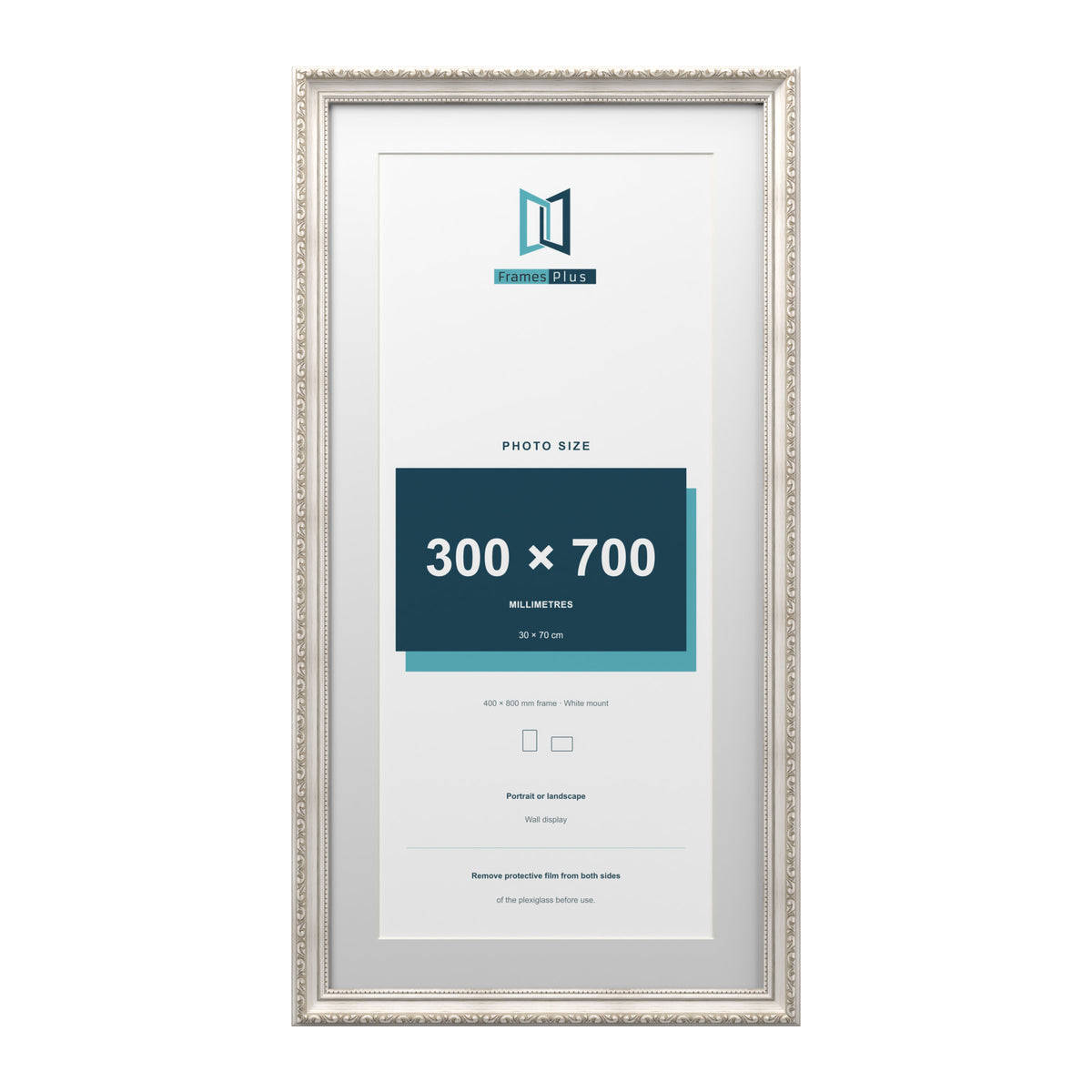 Louis Range Silver Picture, Photo & Poster Frame with White Mount - 80x40cm Frame for 70x30cm Photo, Silver