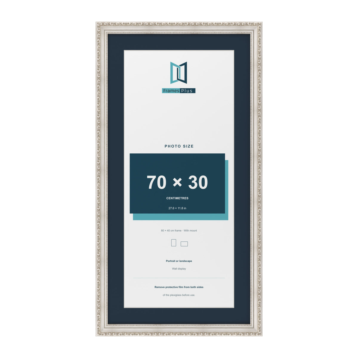 Louis Range Silver Picture, Photo & Poster Frame with Pacific Blue Mount - 80x40cm Frame for 70x30cm Photo, Silver