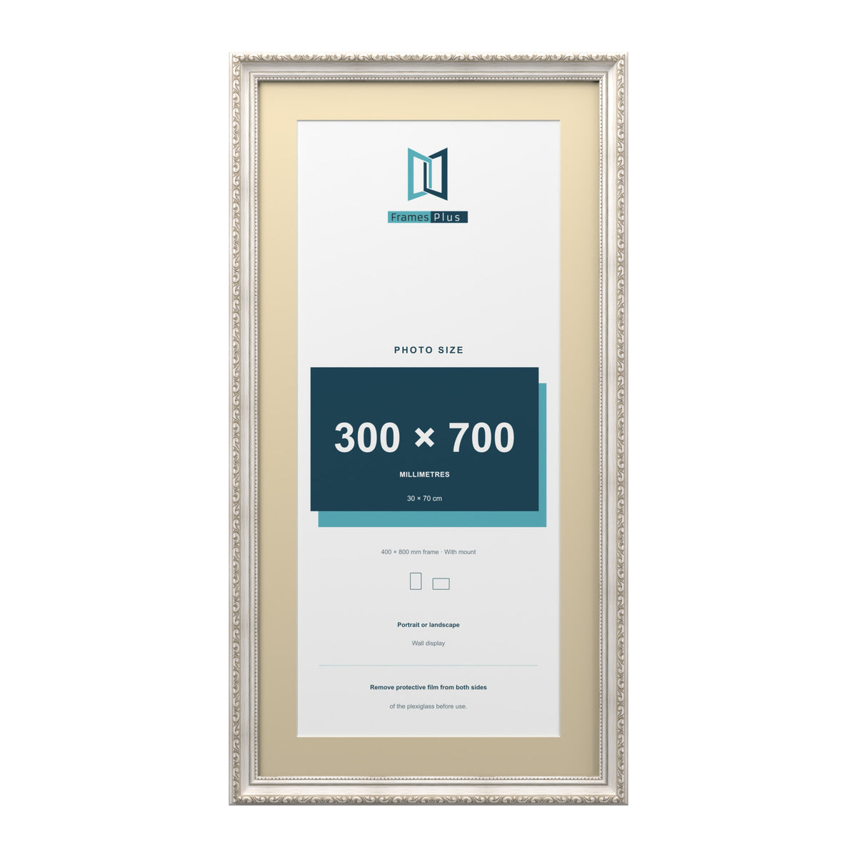 Louis Range Silver Picture, Photo & Poster Frame with Ivory Mount - 80x40cm Frame for 70x30cm Photo, Silver
