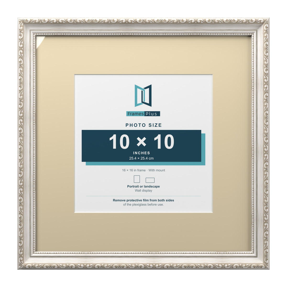 Louis Range Silver Picture, Photo & Poster Frame with Ivory Mount - 16x16" Frame for 10x10" Photo, Silver