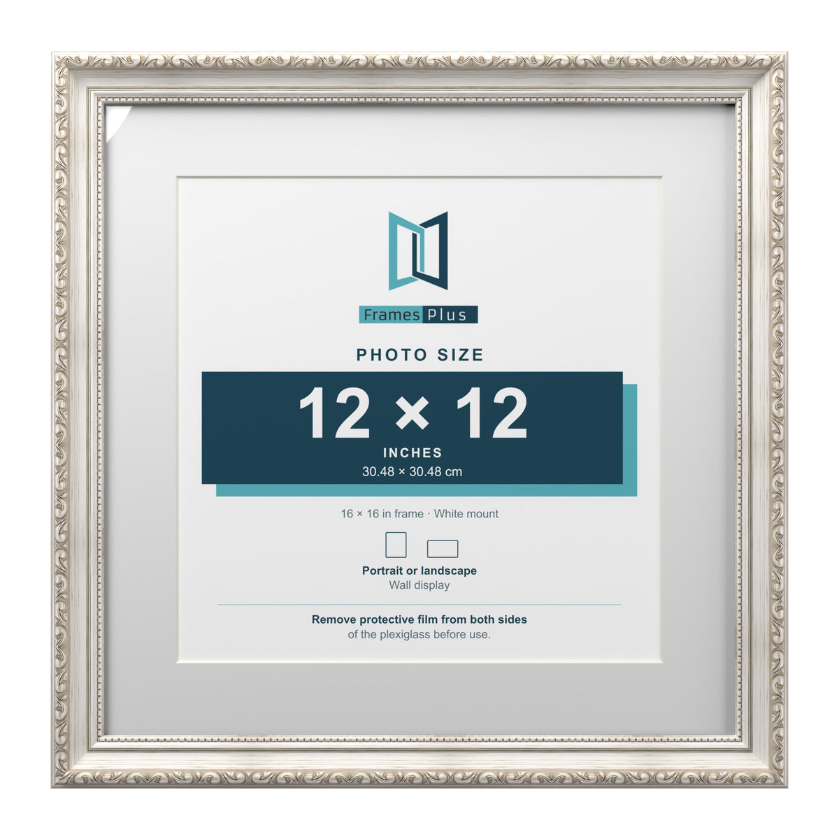 Louis Range Silver Picture, Photo & Poster Frame with White Mount - 16x16" Frame for 12x12" Photo, Silver