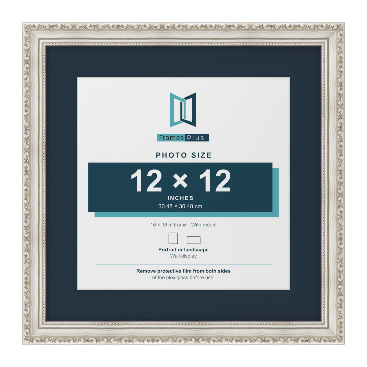 Louis Range Silver Picture, Photo & Poster Frame with Pacific Blue Mount - 16x16" Frame for 12x12" Photo, Silver
