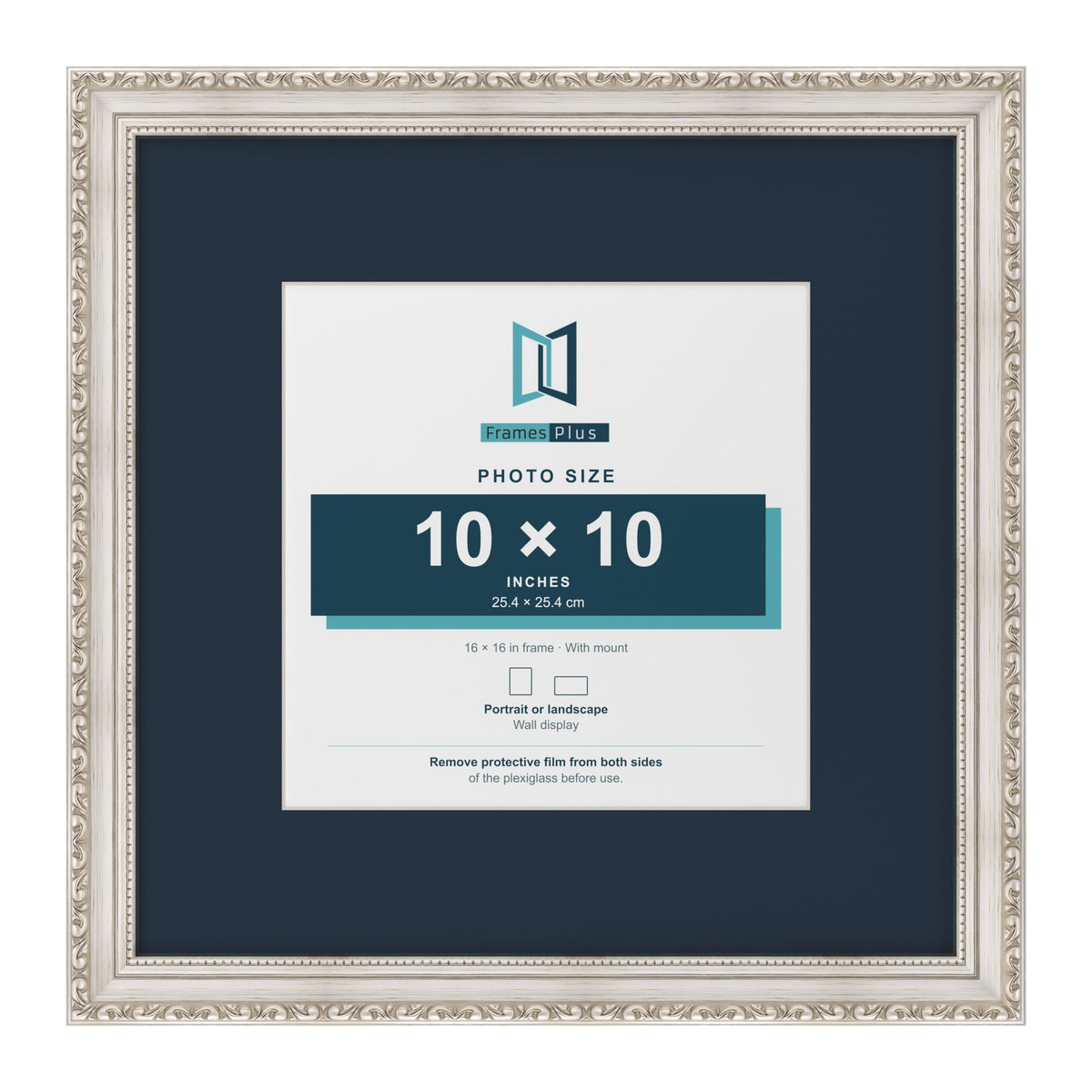 Louis Range Silver Picture, Photo & Poster Frame with Pacific Blue Mount - 16x16" Frame for 10x10" Photo, Silver
