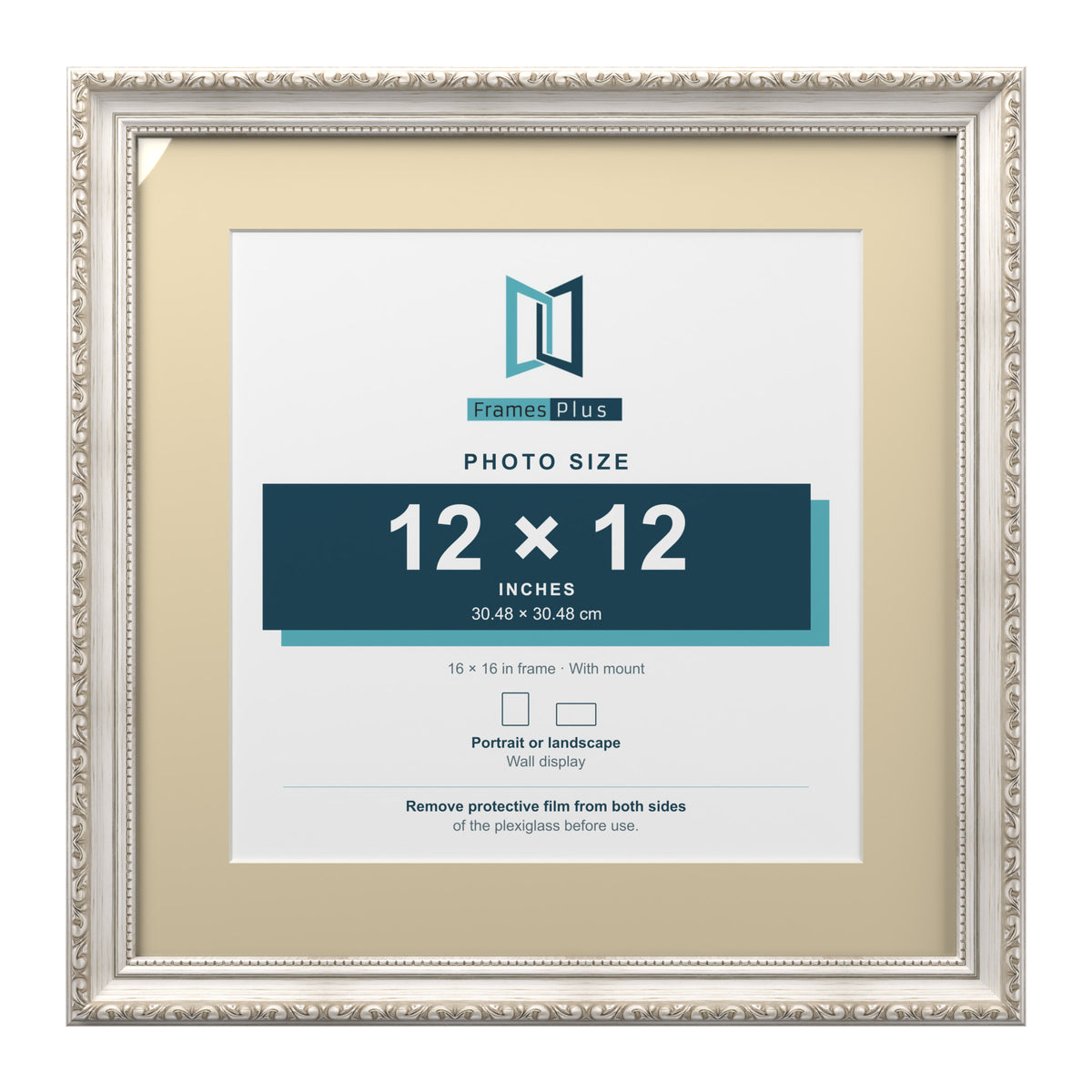 Louis Range Silver Picture, Photo & Poster Frame with Ivory Mount - 16x16" Frame for 12x12" Photo, Silver