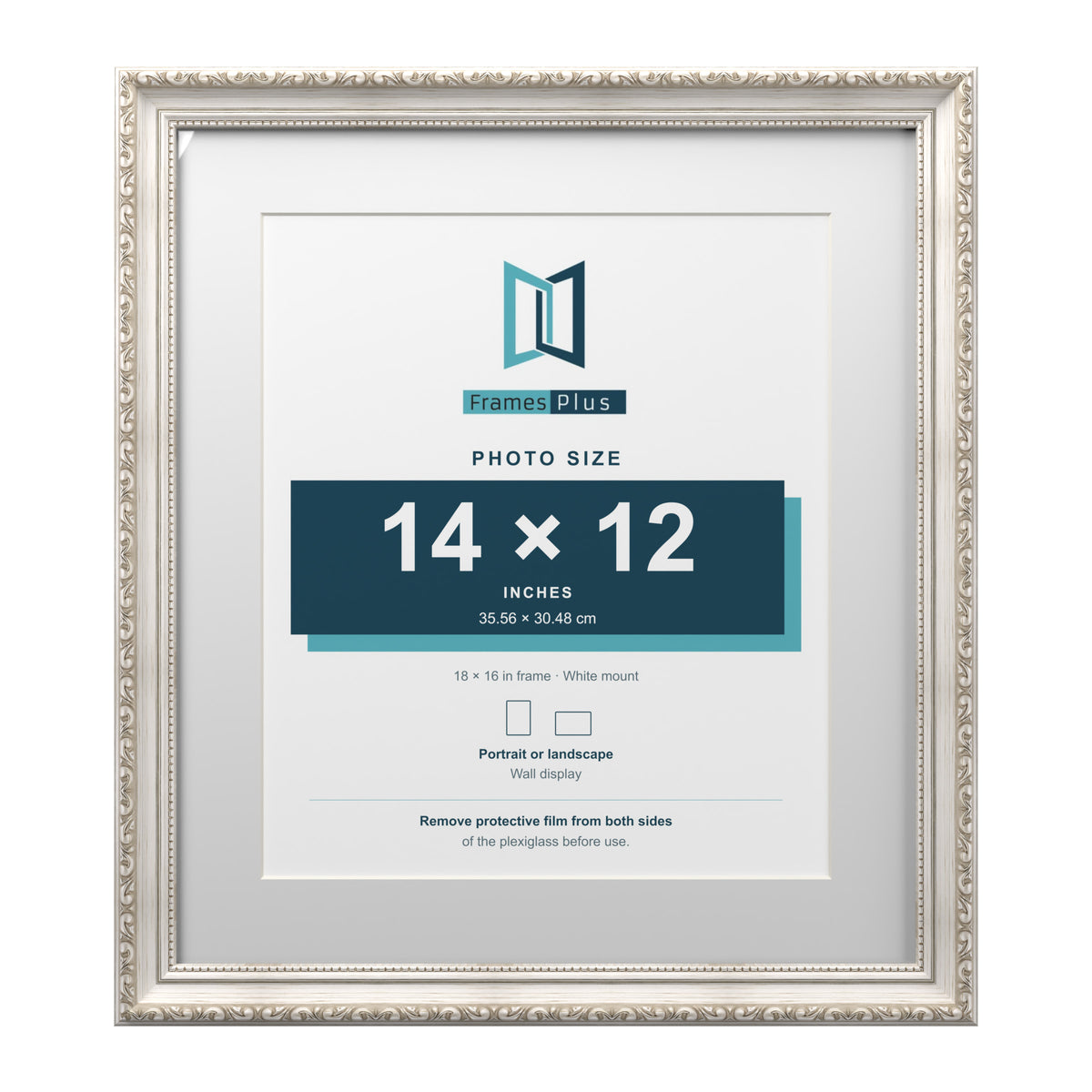 Louis Range Silver Picture, Photo & Poster Frame with White Mount - 18x16" Frame for 14x12" Photo, Silver