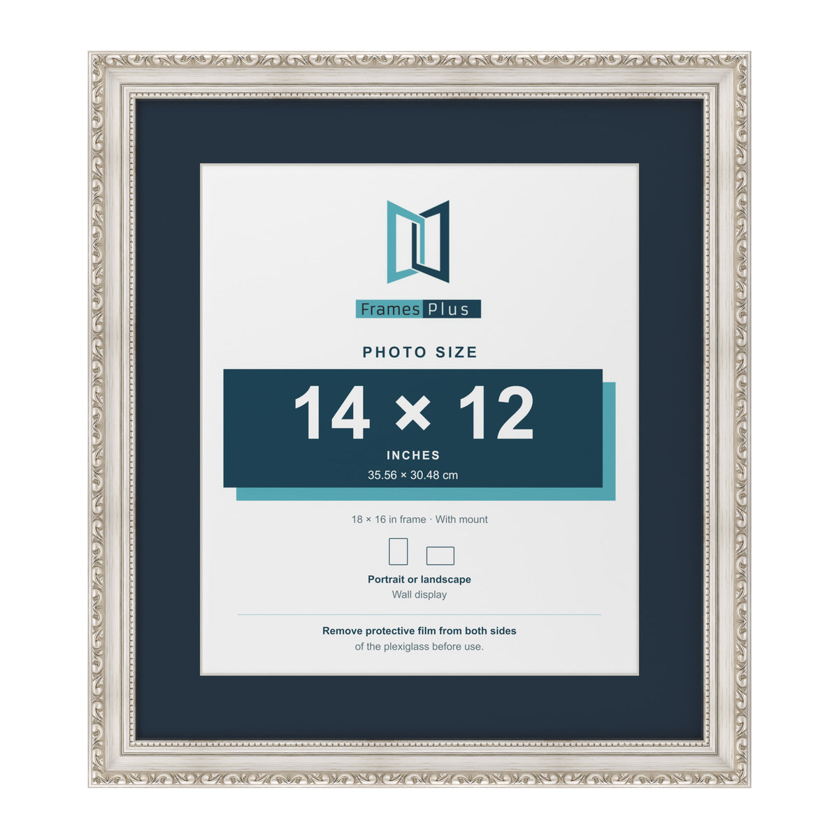 Louis Range Silver Picture, Photo & Poster Frame with Pacific Blue Mount - 18x16" Frame for 14x12" Photo, Silver