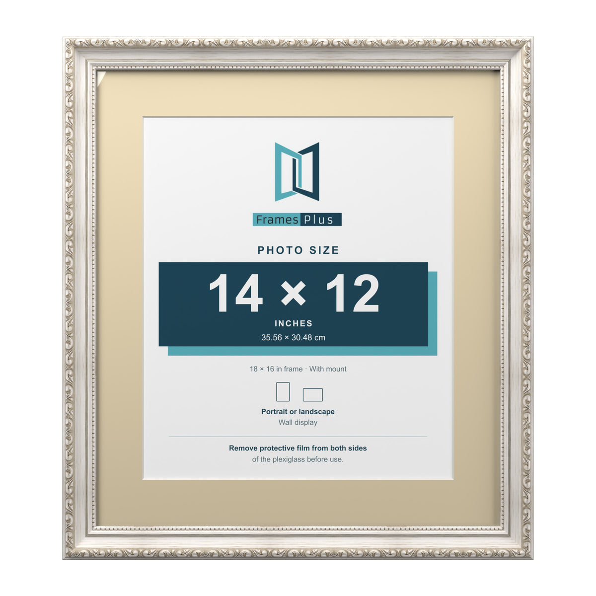 Louis Range Silver Picture, Photo & Poster Frame with Ivory Mount - 18x16" Frame for 14x12" Photo, Silver