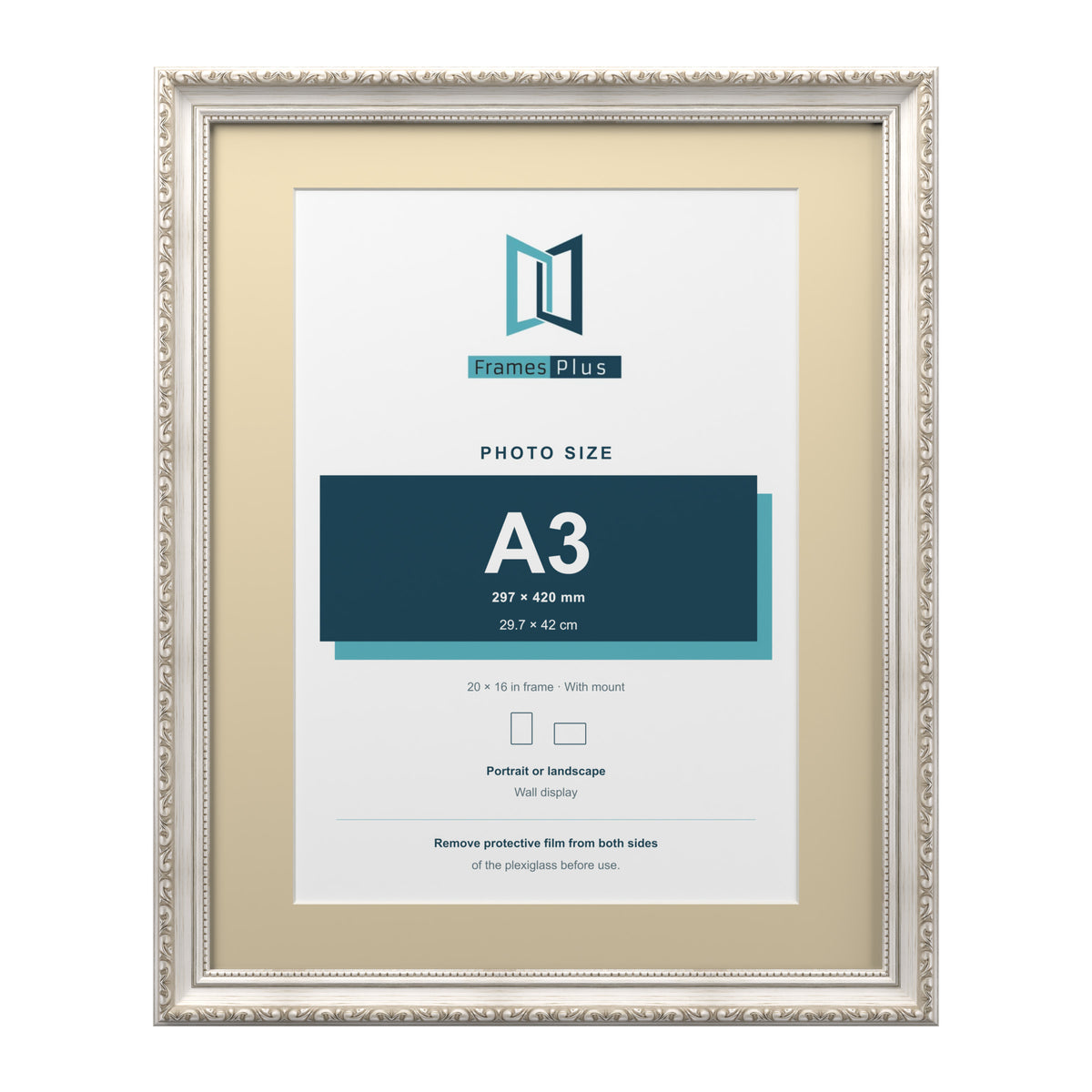 Louis Range Silver Picture, Photo & Poster Frame with Ivory Mount - 20x16" Frame for A3 Photo, Silver