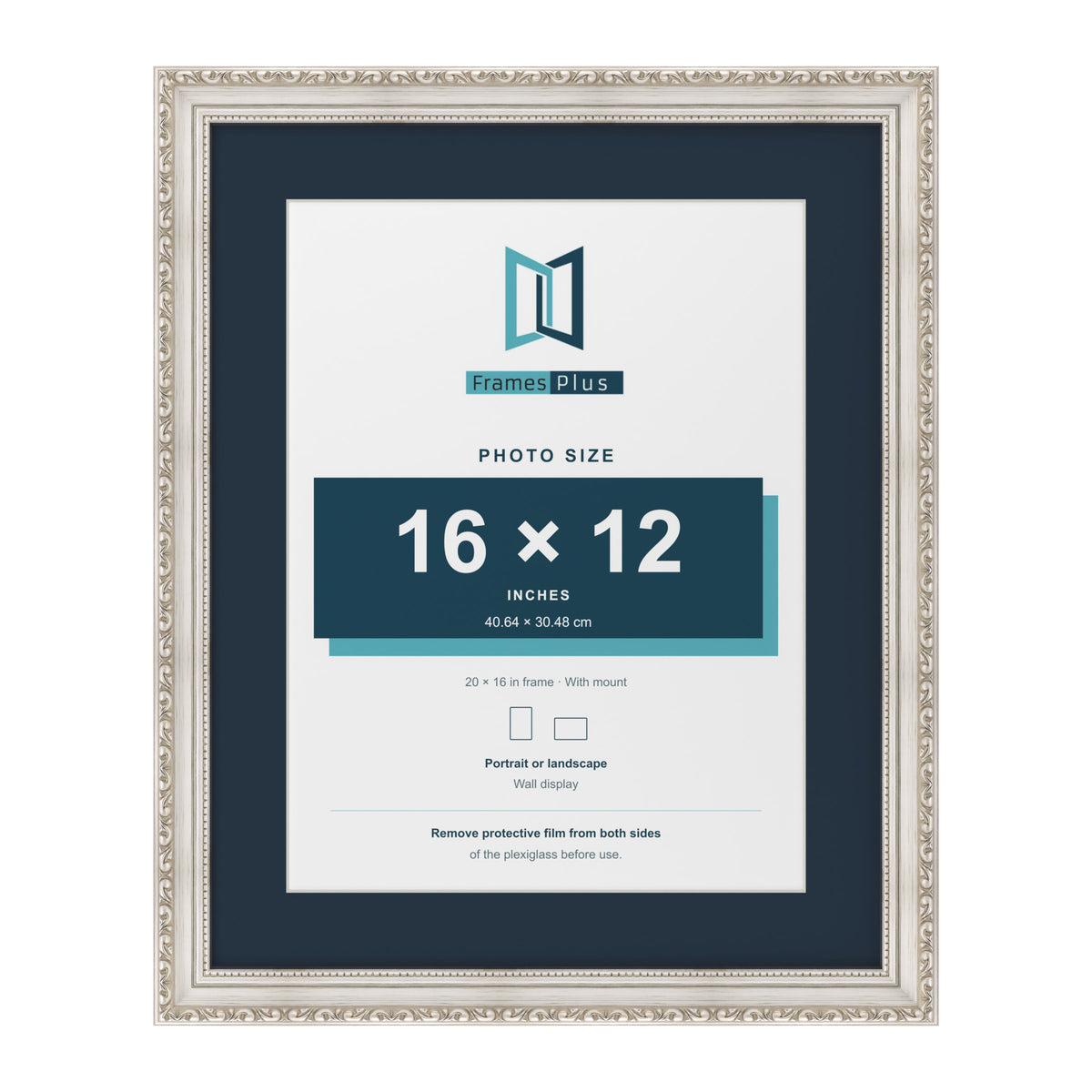Louis Range Silver Picture, Photo & Poster Frame with Pacific Blue Mount - 20x16" Frame for 16x12" Photo, Silver